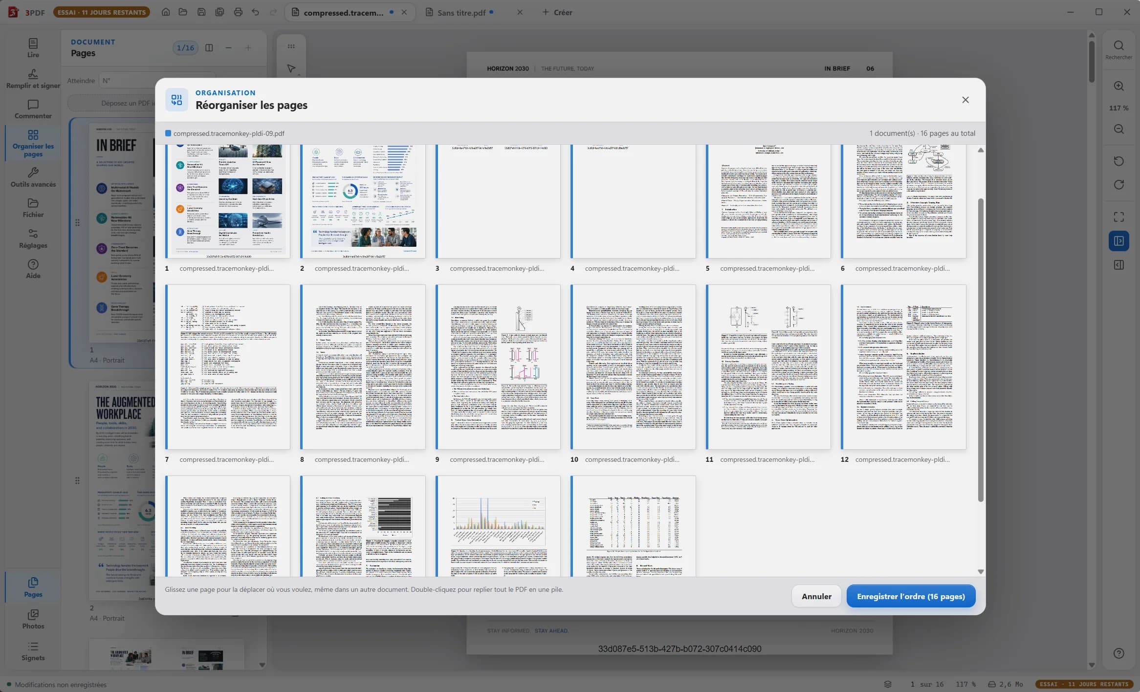 The real 3PDF merge board with pages reorderable across several documents